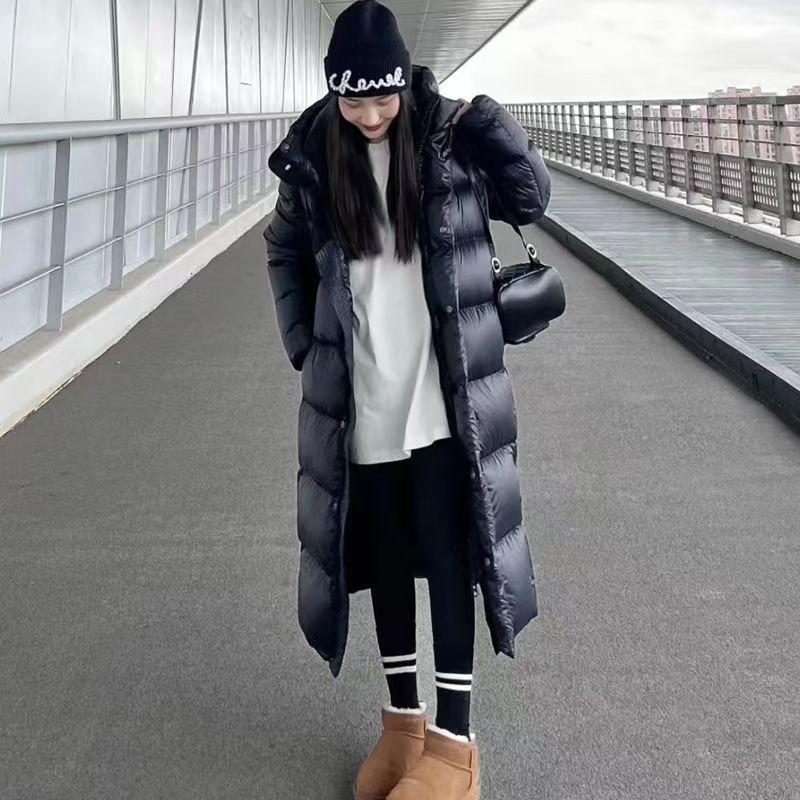 Giacca Lunga Calda in Cotone Piumino Nero Oro, Inverno Versione Coreana Nuova Giacca in Cotone Larga e Spessa Sopra il Ginocchio