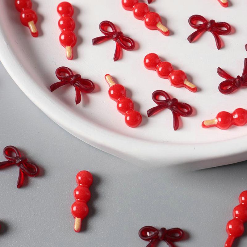 50/100Pcs Sugar-Coated Haws Resin Flatback Nail Art Decoration 3D Fun Food Cartoon Nail Jewelry Charms Chinese Style Nail Parts