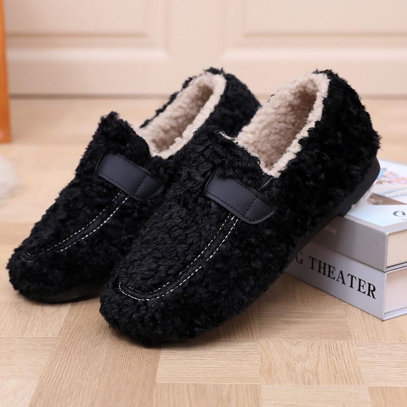 Winter Fleece Loafers Shoes for Women Walking Shoes Casual Warm Indoor Outdoor Sneakers Non-Slip Cozy House Shoes Women's Furry Work Flats Shoes
