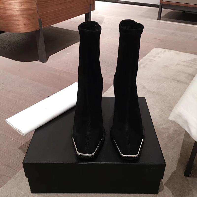 

Модные металлические рыцарские сапоги на высоком каблуке с квадратной головкой на толстом каблуке