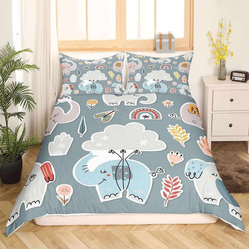 Woodland Theme King Queen Duvet Cover Cute Cartoon Animal Bedding Set Bear Tree Wildlife Comforter Cover Polyester Quilt Cover