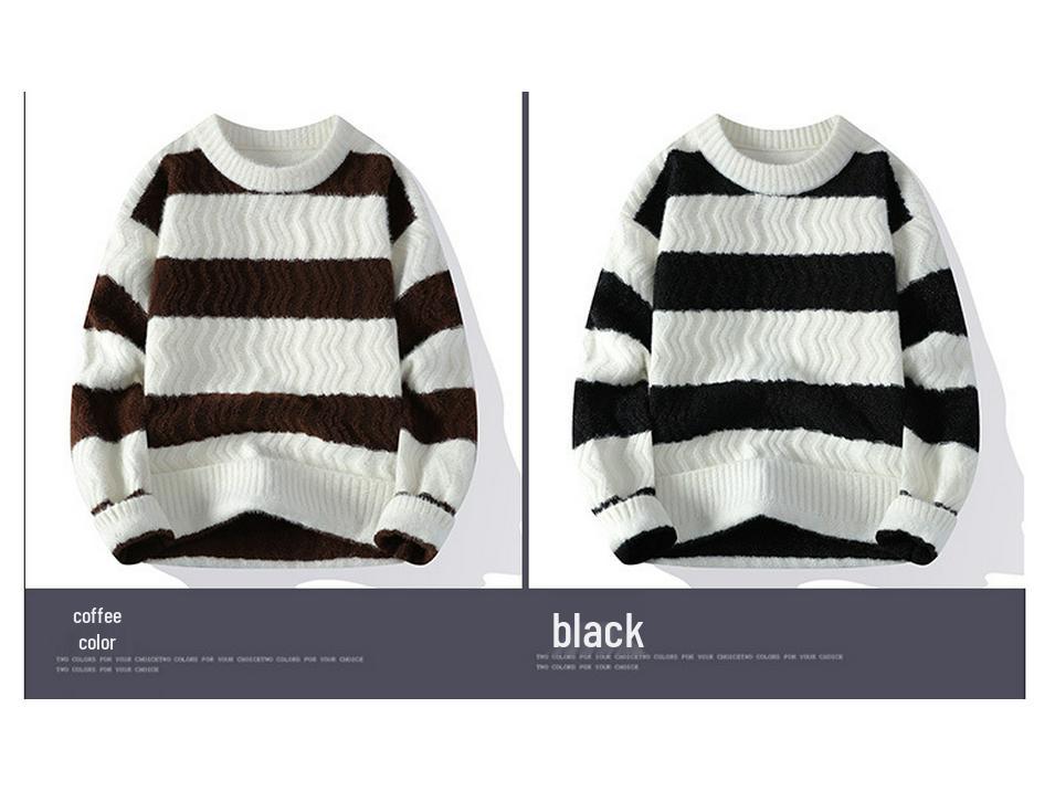 Yang Men's Striped Crew Neck Pullover: Casual Loose Knitwear for Autumn/Winter