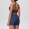 Solid Color Cross-Border Yoga Suit Set: Brushed Hanging Neck Vest with Pocket Pants and Fitness Shorts for Women