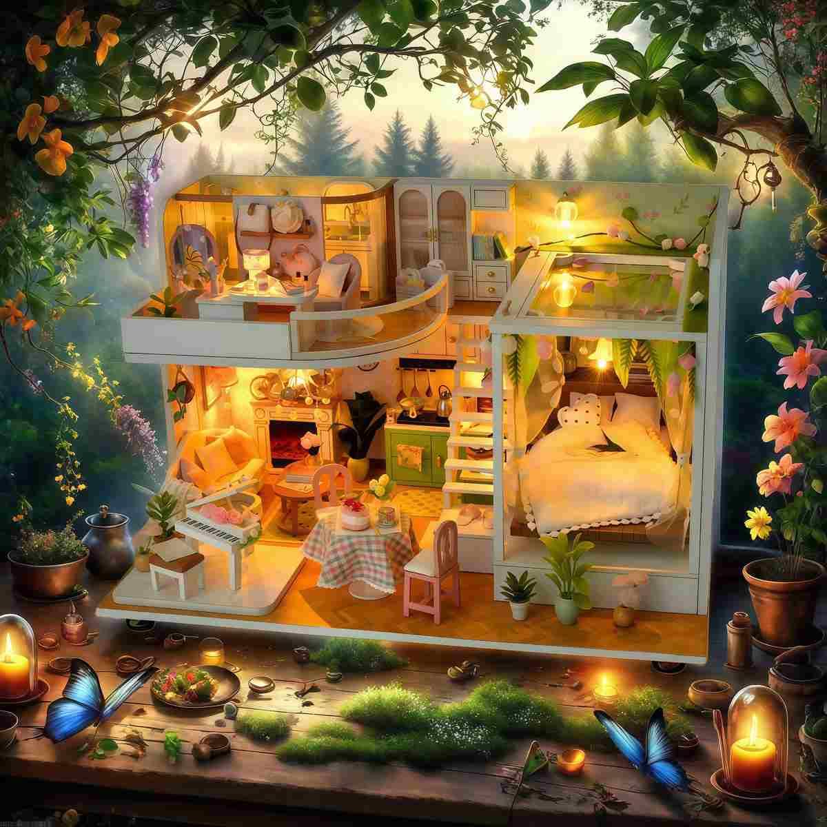 

Dollhouse DIY Kit Miniature Furniture Craft Kit with Instructions no Ma no Himitsugo Dustproof Case Music Set, (Hana + + Box)