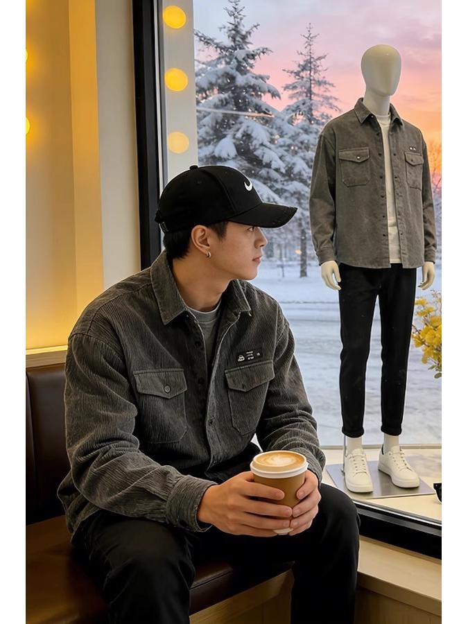 Men s Retro Corduroy Long Sleeve Workwear Jacket 3XL