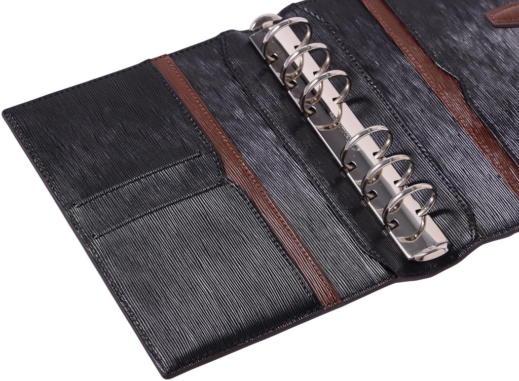 Franklin Planner Lustre Embossed Leather Binder, 23mm, Pocket Size, Brown/Black, 86071