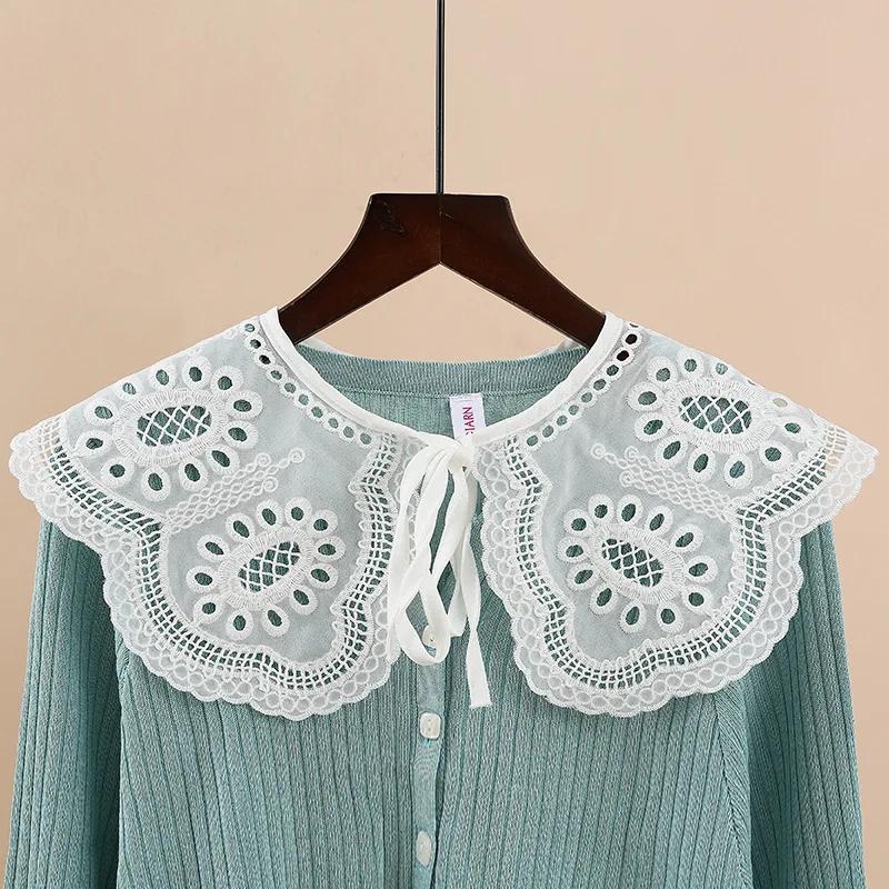Perfect Match Women Sweet  Shirt Detachable Doll Fake Collar Hollow Out Floral Lace Ruffled Trim False Collar Woman Fake Collar Shawl