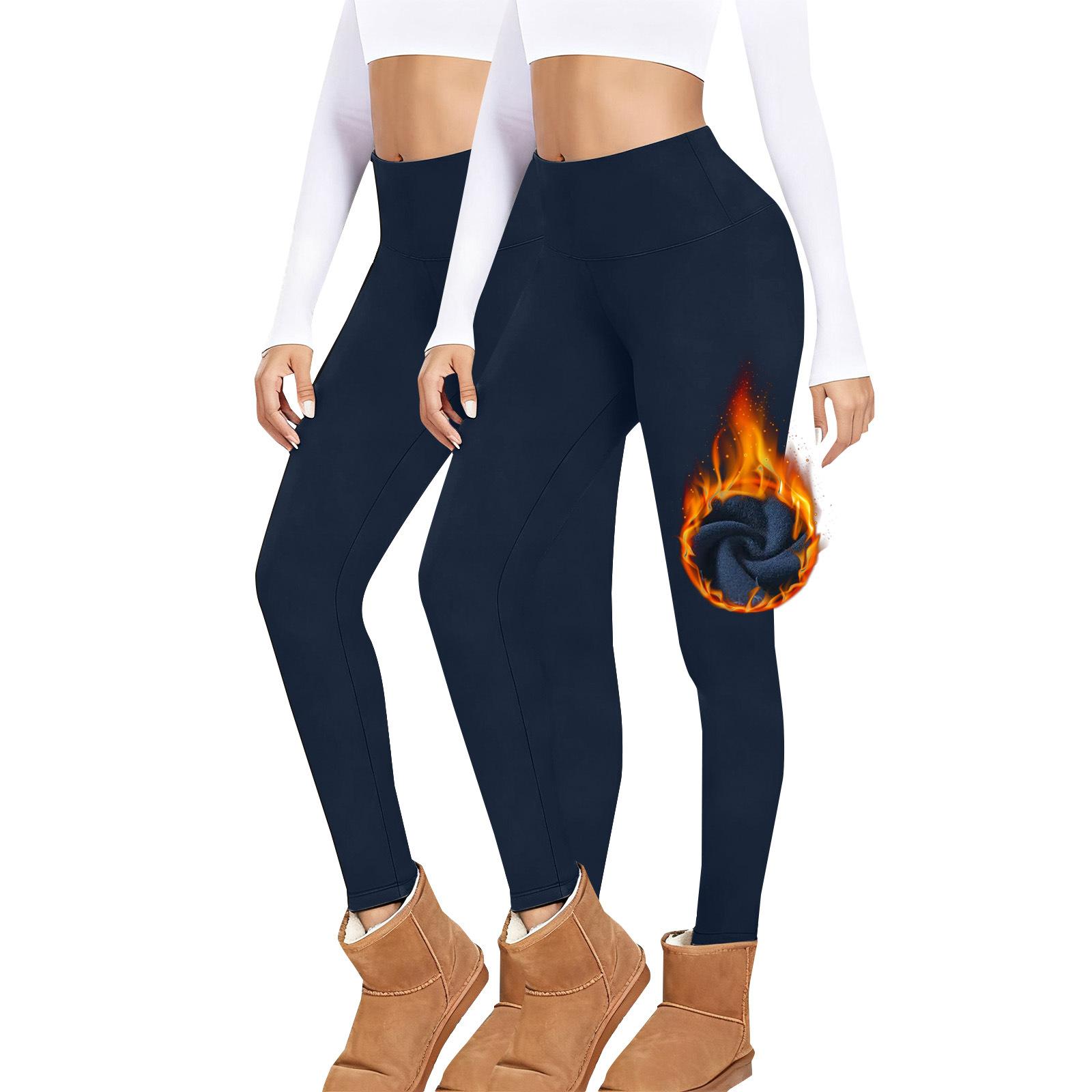 

2pcs Womens Thermal Fleece Lined High Waist Sport Leggings Workout Winter Warm cSoft Yoga Pants XXL темно-синього кольору