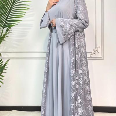 Ramadan Eid Prayer Lace Abaya Two Piece Set Inner Dress Women Flare Sleeve Long Abayas Kaftan Djellaba Dubai Party Vestidos