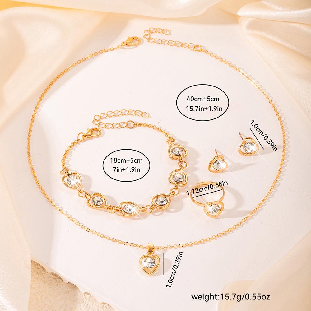 5pcs Women Zircon Set, Fashionable and Casual Heart Necklace, Bracelet, Ring, Earring Zircon Set, Suitable for Daily Wear, Gif