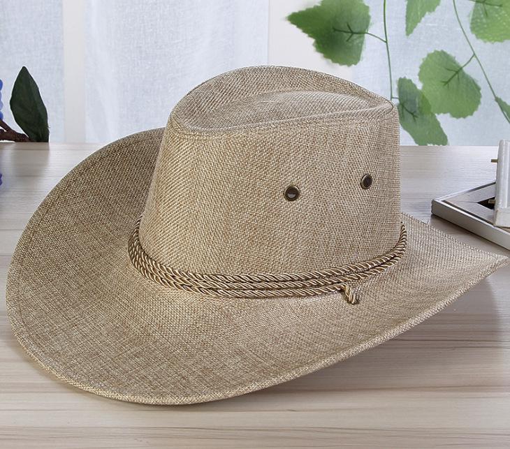 Men Summer Cool Western Cowboy Hat Outdoor Wide Brim Hat