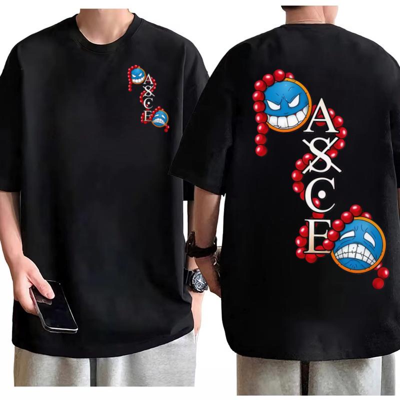 One Piece Portgas D Ace ASCE Y2K TShirt Men Vibrant Print Cotton Anime Graphic Tee Trendy Streetwear Short Sleeve Crew Neck Top