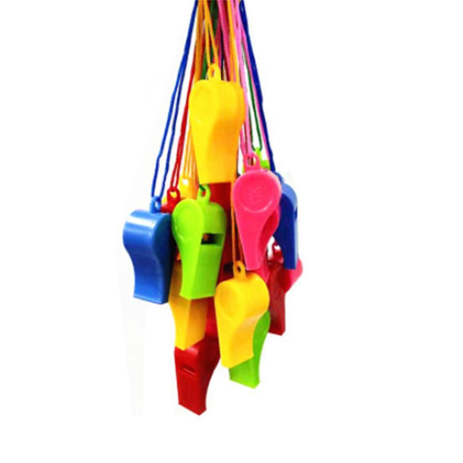 10pcs/set Colorful Mini Whistles Plastic Party Soundmaking Whistles with Color Lanyard Football Referee Whistle Carnival Party