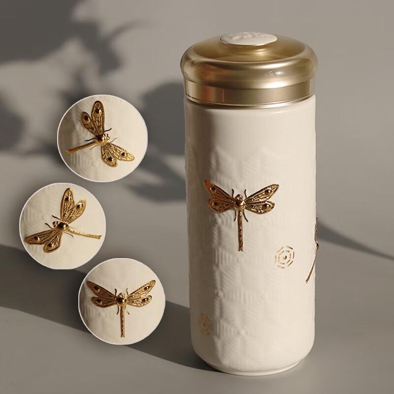 GANTANXUAN Dragonfly Dubbelskiktig Keramisk Bärbar Mugg, 330ml