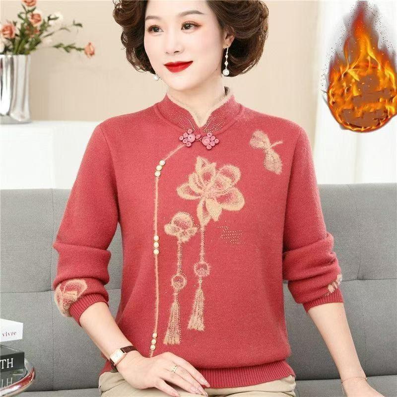 

Женский свитер из норкового флиса Толстый Теплый свитер большого размера Свитер из искусственного норкового флиса Свободный пуловер Вышитый Флокированный Трикотаж Осень Зима 4XL коралл красный