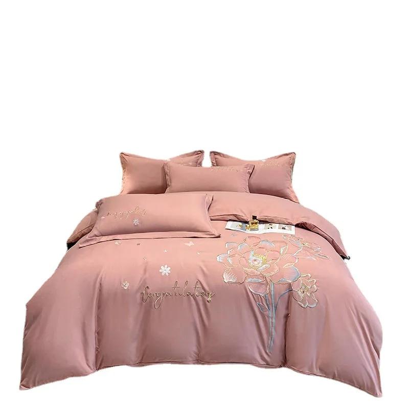 New Class a High Precision Cotton Brushed Embroidery Four-Piece Set Pure Cotton Bed Sheet Duvet Cover