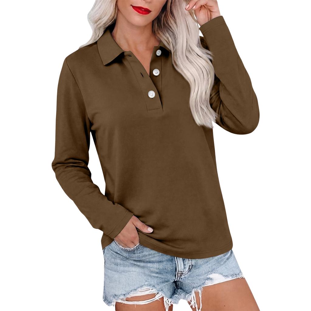 Women's Casual Long Sleeve Button Down Color Lapel Blouse