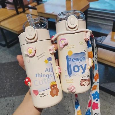 Capa de Primavera Copo Térmico Estilo Floresta Fofo para Meninas - Copo de Água Portátil de Aço Inoxidável Transversal Desenho Animado