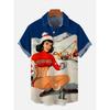 Cartoon Underwater Restaurant Burger Printing Short Sleeve Shirt Loose Versatile Casual Sports Summer Men