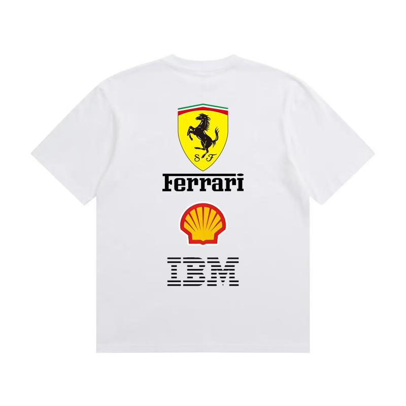 Herren und Damen Oversize Ferrari F1 Renn T-Shirt Klassischer Sponsoren Logo Druck Kurzarm Motorsport Lässig Streetwear Tee