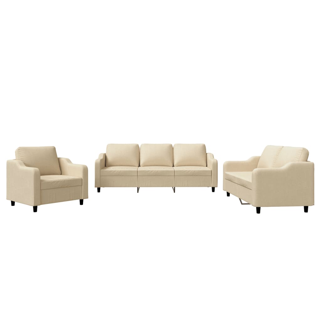 3 Piece Sofa Set with Cushions Cream Fabric