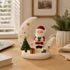 Curved Moon Santa Christmas Decoration with Warm LED Light, Seasonal Tree and Gift Figures, Plus USB Power for Indoor Desk, Shelf and Window Displays