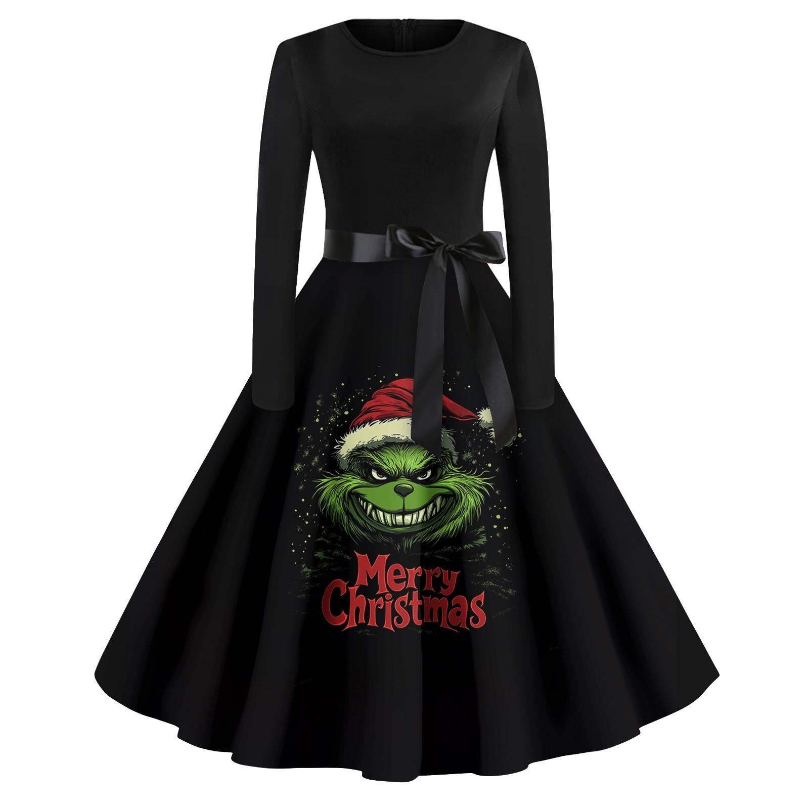 

Женское повседневное модное платье с длинным рукавом и принтом, вечернее повседневное платье с круглым вырезом L красный