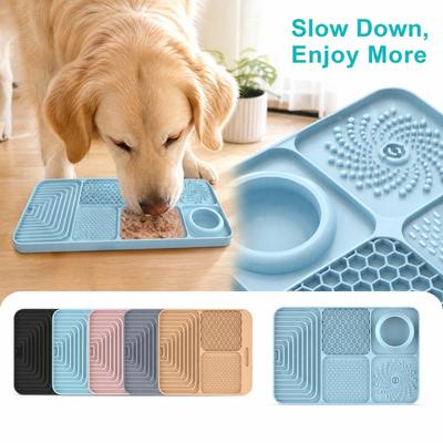 Silicone Pet Slow Feeder Lick with Strong Suction Cup Non- Dog Bowl Bowl Feeding Pad Rectangle