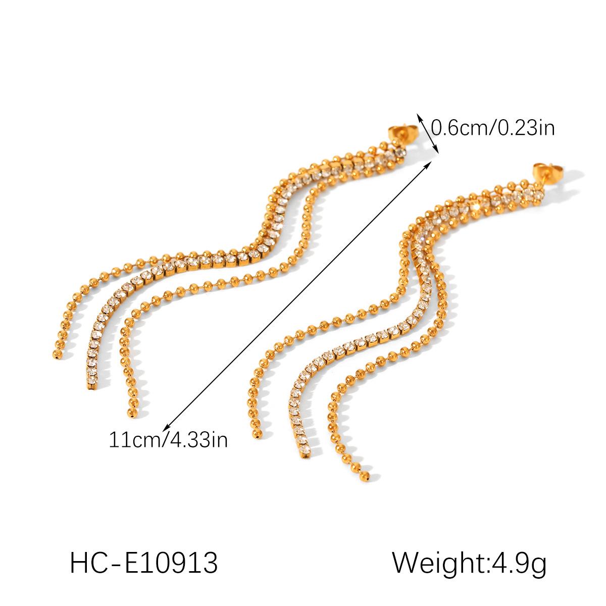 

Round bead zircon chain tassel earrings, long style ear jewelry, light luxury high-end titanium steel accessories