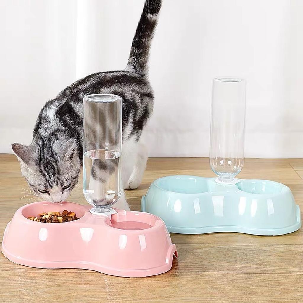 MILIFUN Double Dog Bowls , Water and Food Bowl Set, 15°Tilted Water and Food Bowl Set with Automatic Waterer Bottle for Small