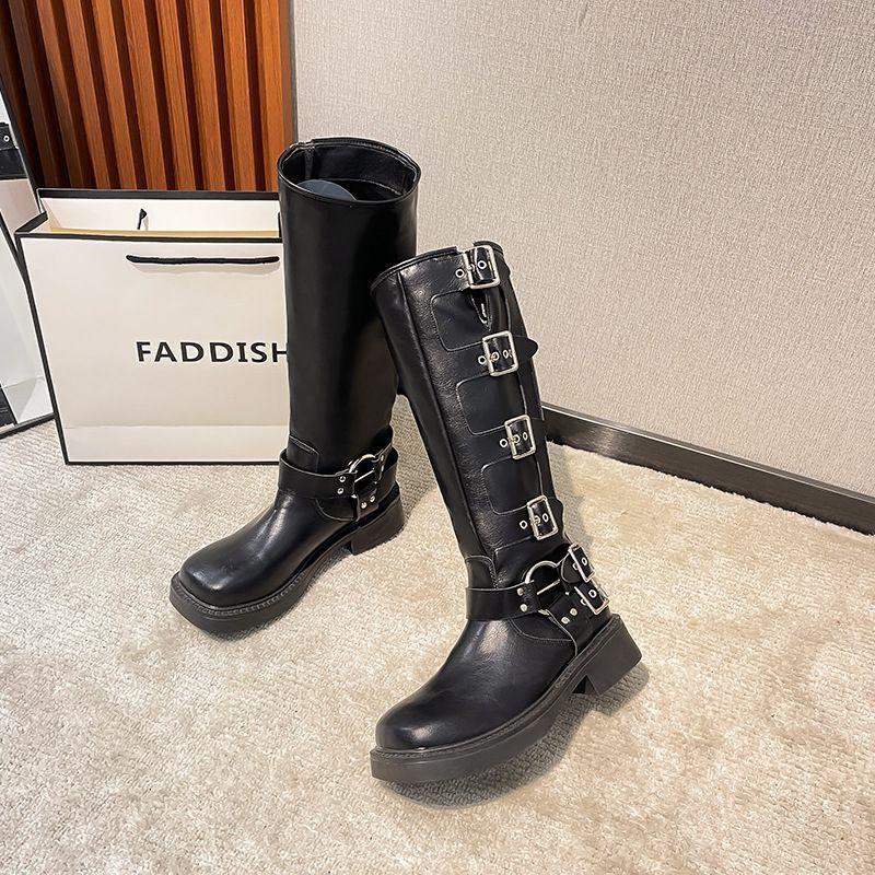 Rose Romantic Knight Boots Women's Chunky Heel Mid-Tube Western Cowboy Boots