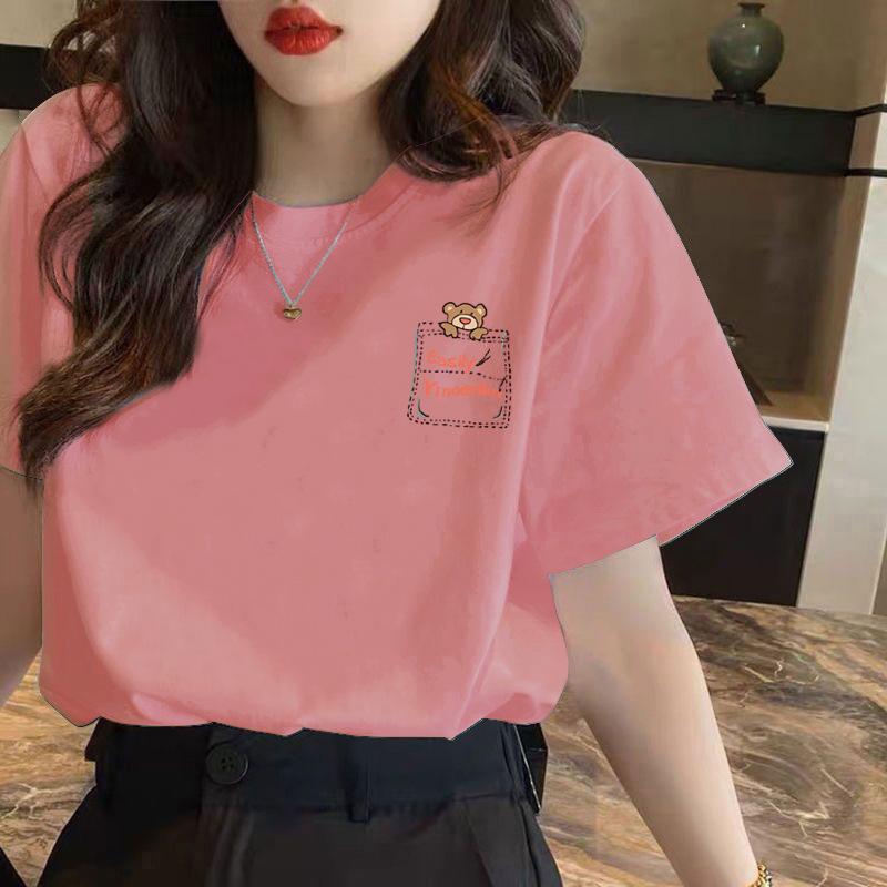HNXC White Short-sleeved T-shirt for Women, Summer Loose Printed T-shirt for Ladies