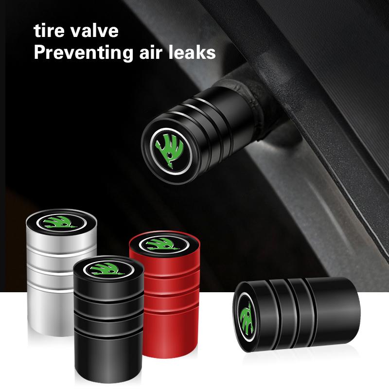 QLT4 4Pcs Car Pendant Car Wheel Tire Valve Caps Airdust Covers For Skoda Octavia Kodiaq Fabia Superb Karoq Yeti Vrs Accessories