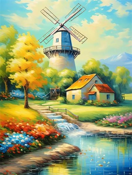 5D Diamond Painting House River Full Square Round Embroidery Fantasy Landscape Mosaic Home Decor