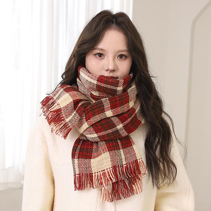 Red Plaid Scarf Women's Winter New New Warm Couple Christmas Gift Plaid