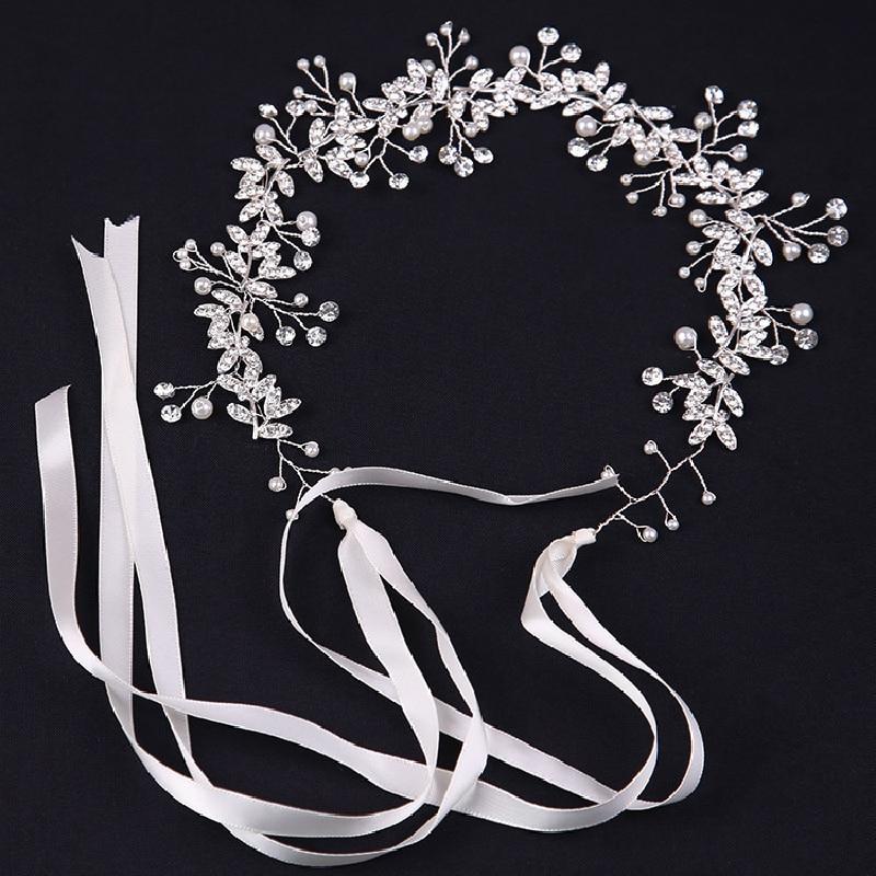 1pcs Silver-plated Hair Bands Ladies Luxury Wind White Handmade Crystal Headdress Wedding Garland