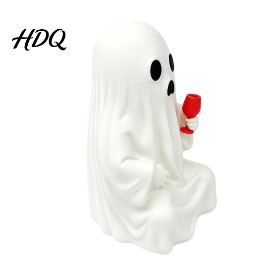 3D Printed Spooky Table Centerpieces Ghost Figurine with Wine Glass Funny Halloween Desktop Fun Gifts for Men Women Decor Statue Novelty Tabletop