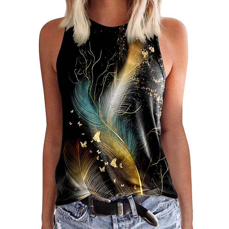 Damen Butterfly 3D-Druck ärmelloses T-Shirt, Y2K Retro Streetwear, Rundhals Tanktop, schulterfrei, ärmelloses T-Shirt für Damen