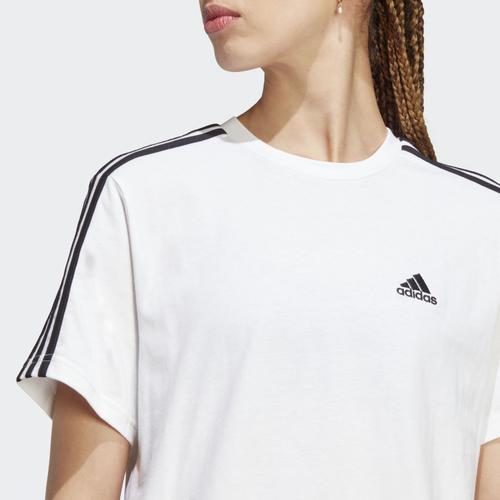 Adidas Striped Logo Print Casual Cropped T-shirt for Women, White