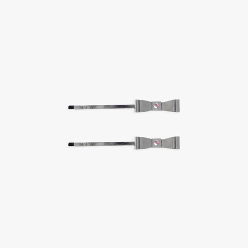 pink PINEAPPLE [2EA 1SET] ribbon METAL HAIRPIN SET_SILVER