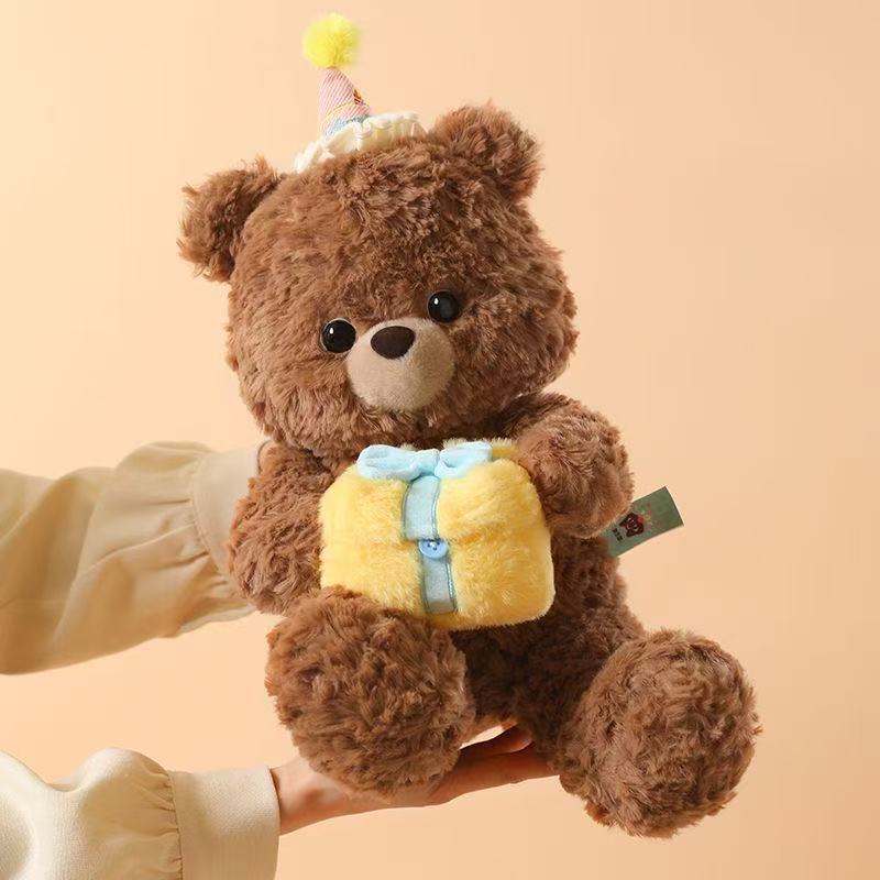 Plush Toy Birthday Hat Bear Elephant Dog Stuffed Pillow For Kids Gift