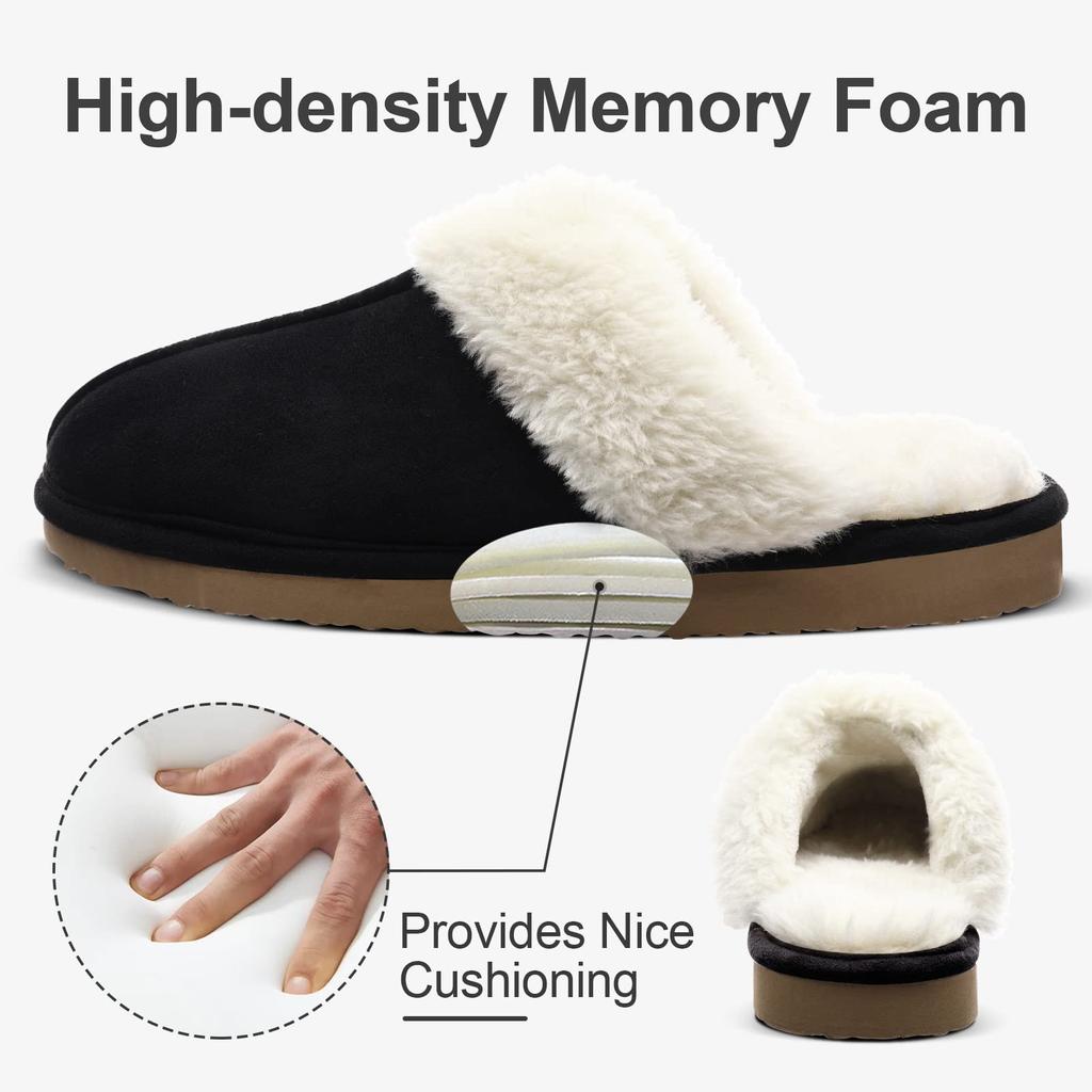 Shevalues Fashion Fuzzy Slippers Women Fluffy Fur House Slippers With Memory Foam Winter Warm Mute Bedroom Shoes Indoor Outdoor