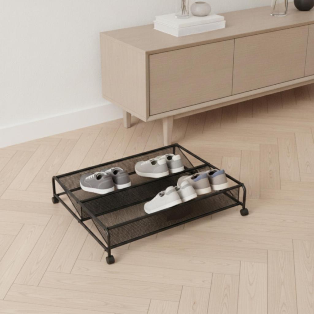 Rolling Shoe Storage Organizer Metal Mesh for Bedroom