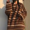 Women Sweater Stripe Vintage Style Slouchy Oversized Fall Sweater for Daily Wear