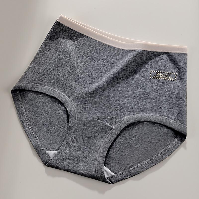 

High-Waisted Tummy Control Women’s Panties, Breathable, Antibacterial, Color Block, Sporty, Soft, Comfortable Underwear. 2XL (70-80kg) темно-серого