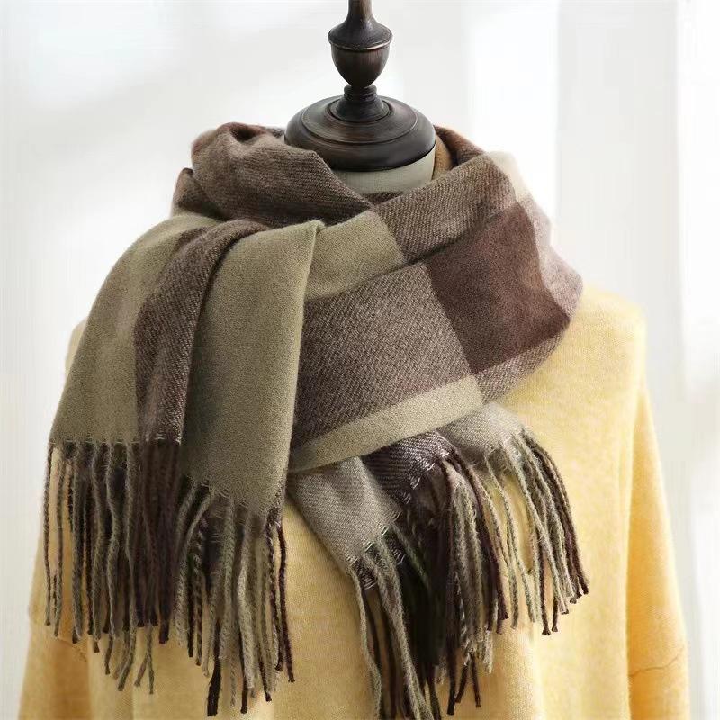 New Plaid Scarf Japanese and Korean Trendy Fashion Cashmere Tassel Versatile Thickened Warm Shawl