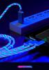 Three-in-One Fast Charging Cable with Flowing LED Lights for Android, iPhone, and Type-C - Seven-Color Night Light