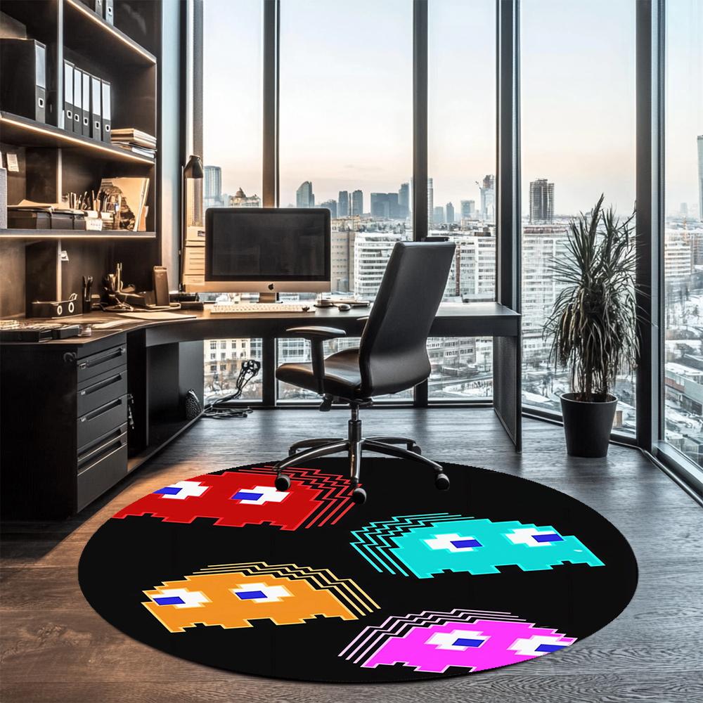 Pac Man Printed Round Rug Carpet Chair Rug Area Rug Entryway Doormats,for Office Chair Living Room Bedroom Kitchen Room.