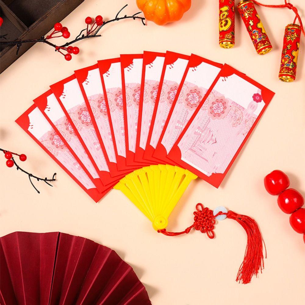 Tassel Fan Shape Red Envelope 6/10 Slots Blessing Pockets New Year Money Pocket Celebration Party