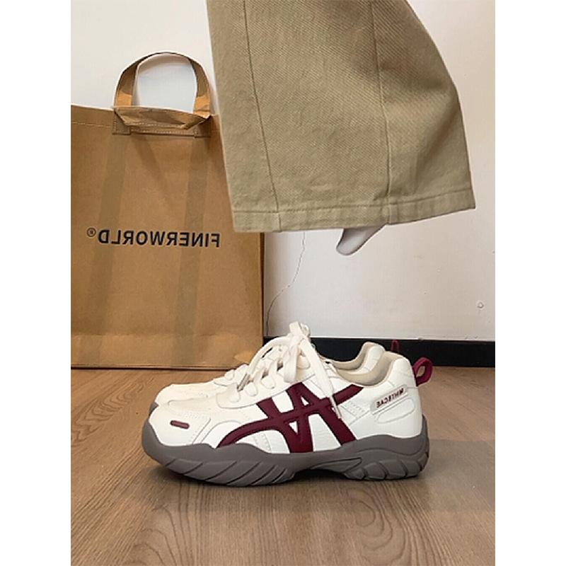 Cowhide Version Thick-soled Color Matching Women's Autumn New Breathable Sports and Leisure Board Shoes